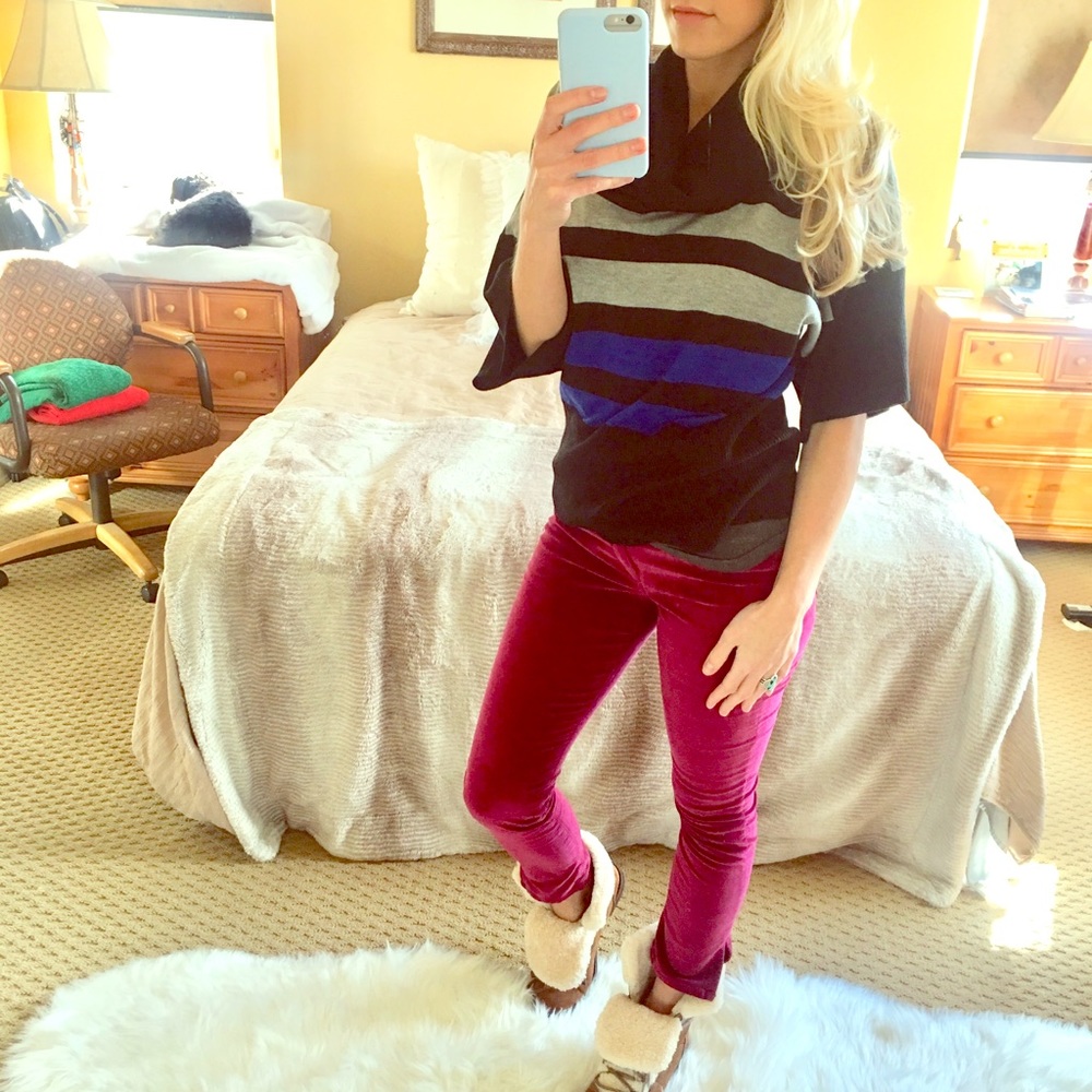 SPENCE Cowl Neck Color Block Sweater Top